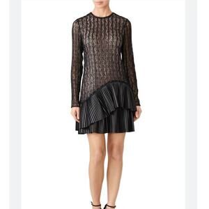 Nha Khanh Faux Leather Trimmed Lace Dress Black Size 10